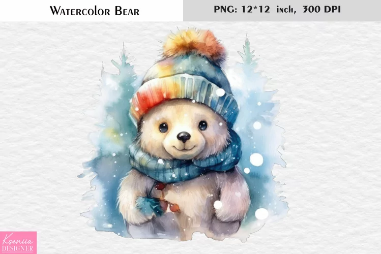 Winter Bear|Cute Watercolor Teddy Bear