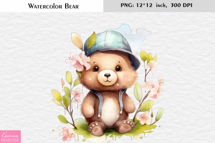 Spring Bear|Cute Watercolor Teddy Bear