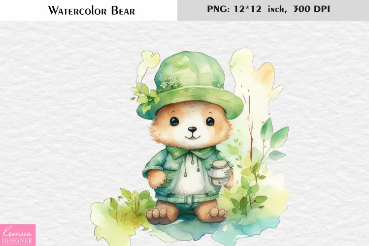 Spring Bear|Cute Watercolor Teddy Bear