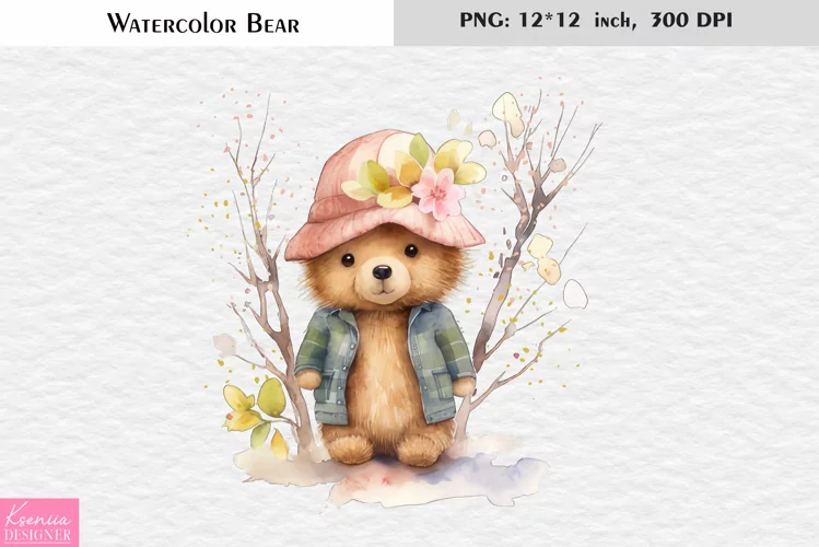 Summer Bear|Cute Watercolor Teddy Bear