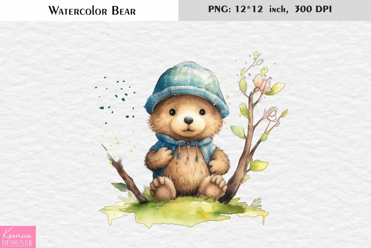 Summer Bear|Cute Watercolor Teddy Bear