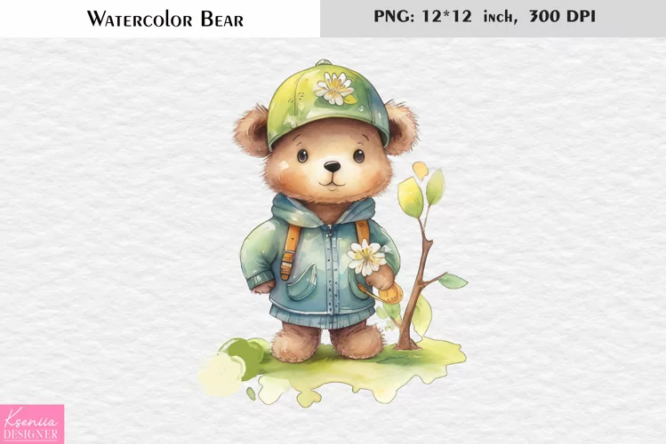 Summer Bear|Cute Watercolor Teddy Bear