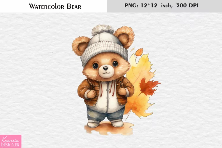 Fall Bear|Cute Watercolor Teddy Bear