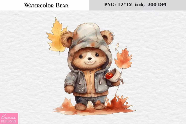 Fall Bear|Cute Watercolor Teddy Bear