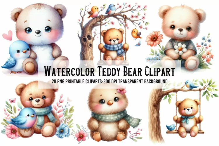 Watercolor Teddy Bear Clipart