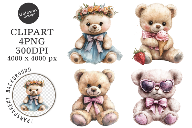 Watercolor Teddy Bear Clipart