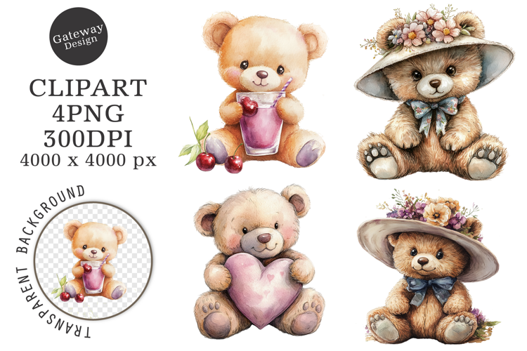 Watercolor Teddy Bear Clipart