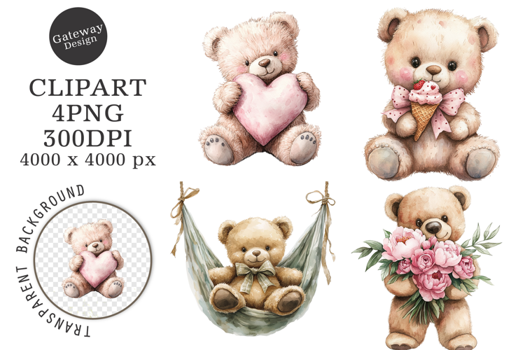 Watercolor Teddy Bear Clipart