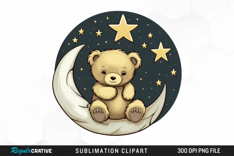 Watercolor Teddy bear Crescent Moon Clipart