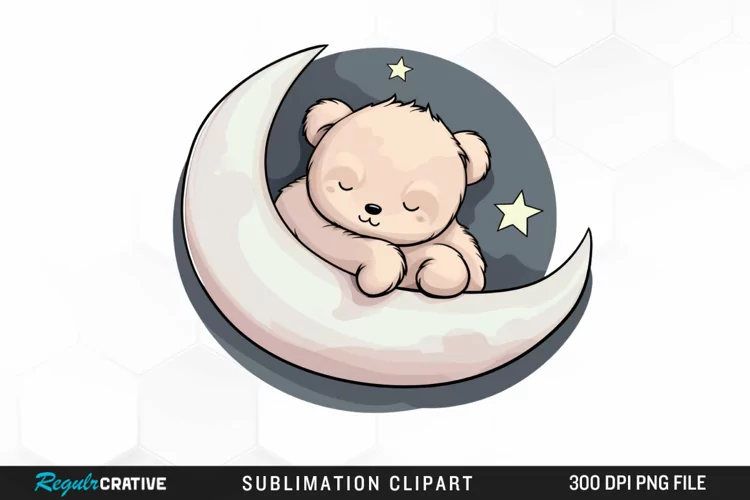 Watercolor Teddy bear Crescent Moon Clipart