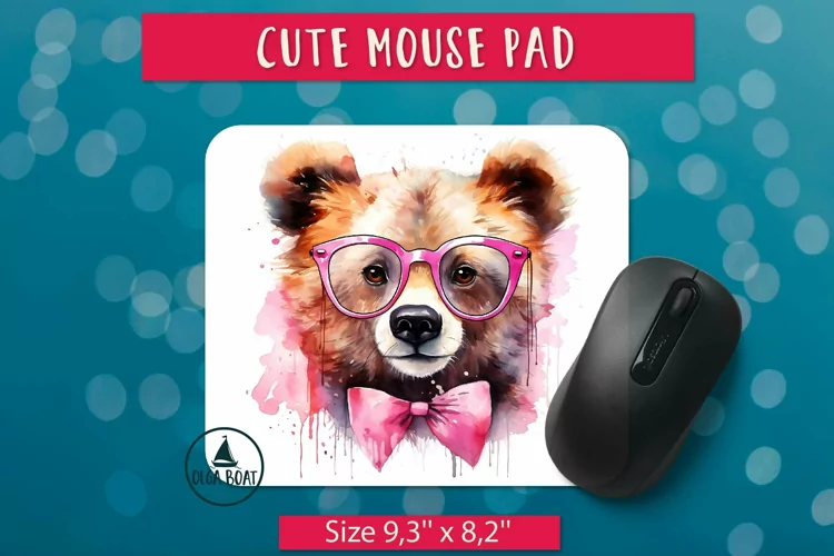 Watercolor teddy bear mouse pad | Mouse pad sublimation