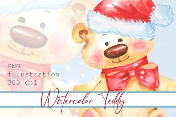 Christmas Teddy bear. Watercolor PNG Sublimation