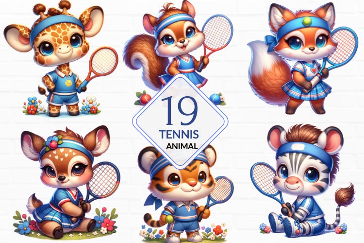 Tennis Animals Clipart, Sport Animals Clipart Bundle
