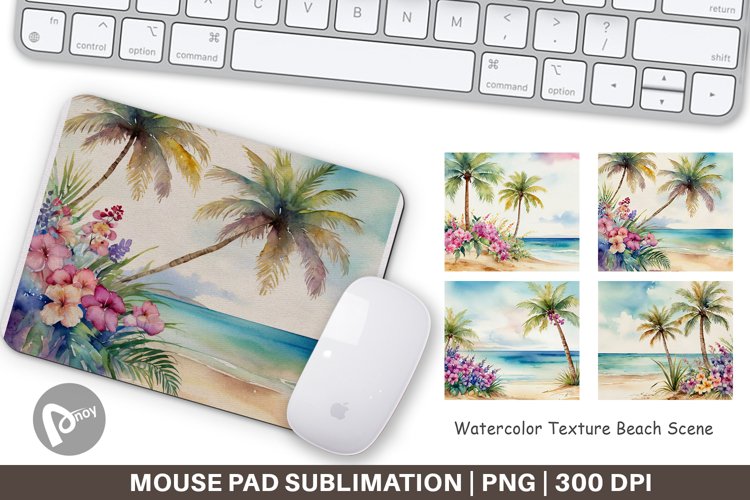 Mouse Pad Watercolor Beach Scene