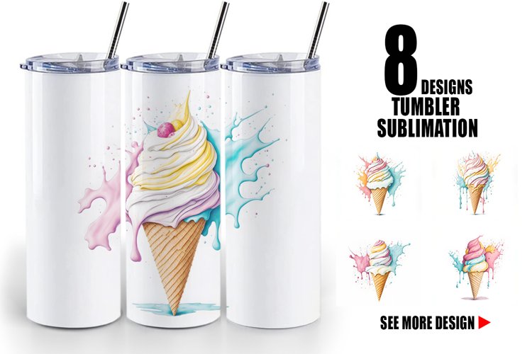 Watercolor Ice Cream | Tumbler Sublimation Wrap