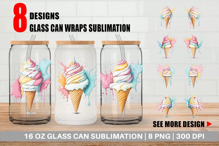 Watercolor Ice Cream Glass Can Wraps