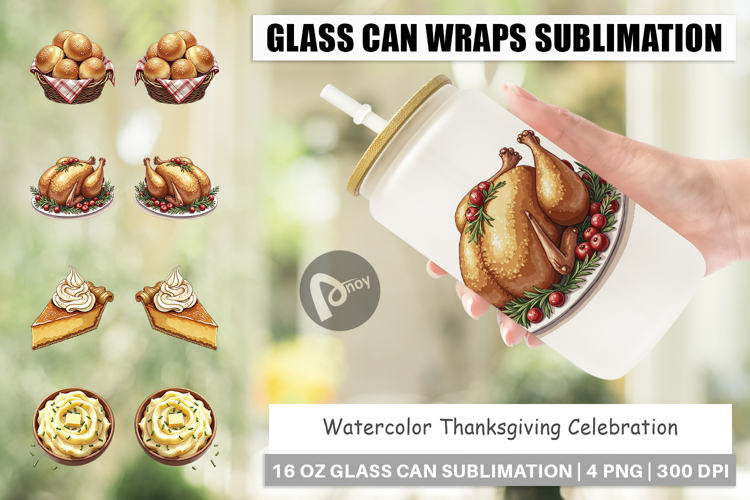 Thanksgiving Celebration Glass Can
