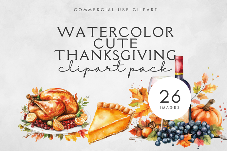 Watercolor Thanksgiving Clipart Set | 26 PNGs