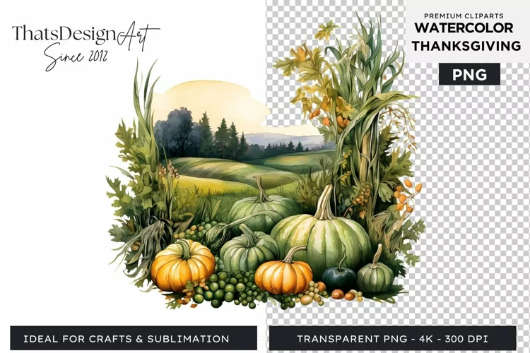 Traditional Thanksgiving Pumpkins Watercolor Clipart