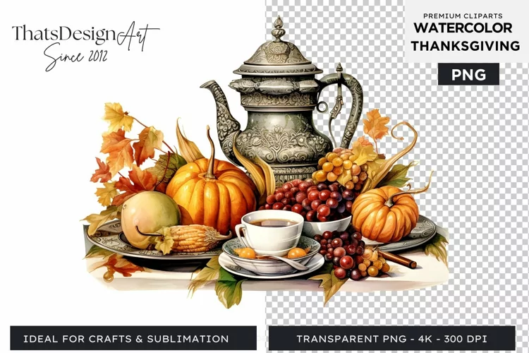 Traditional Thanksgiving Tea Watercolor Clipart