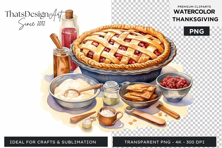 Traditional Thanksgiving cake Watercolor Clipart