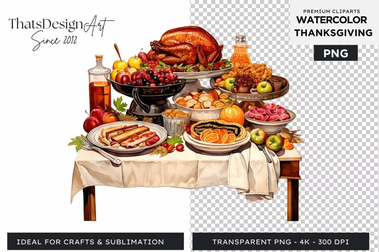 Traditional Thanksgiving feast Watercolor Clipart