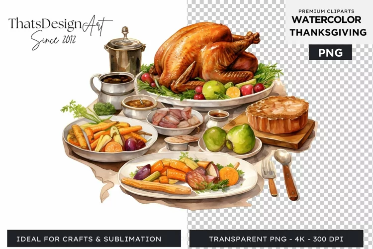 Traditional Thanksgiving feast Watercolor Clipart