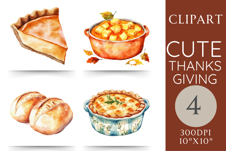 Watercolor Thanksgiving Food Clipart | 4 PNGs