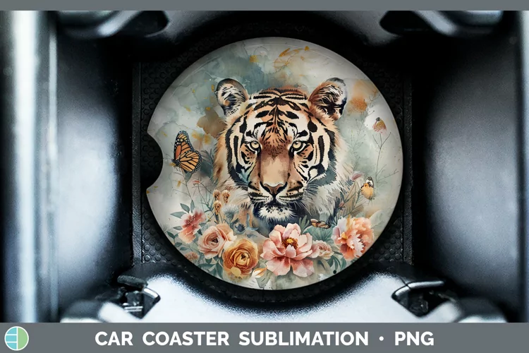 Watercolor Tiger Car Coaster Sublimation Coaster Designs