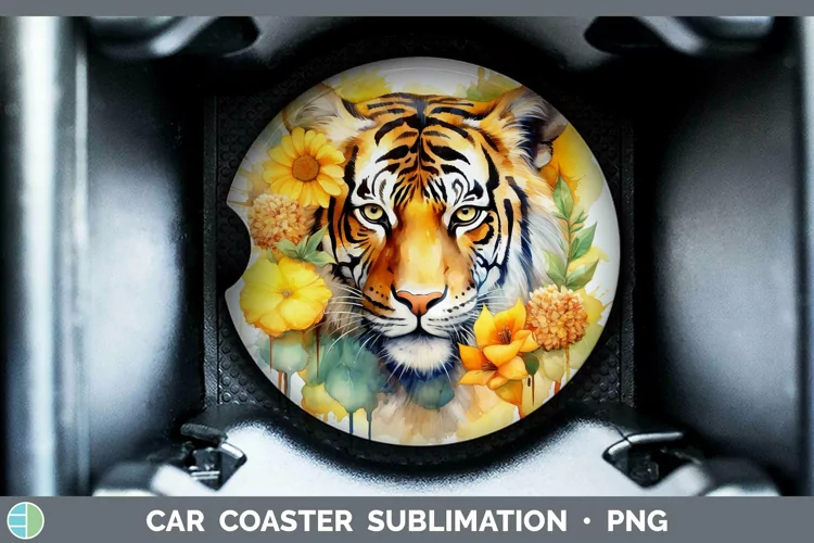Watercolor Tiger Car Coaster Sublimation Coaster Designs