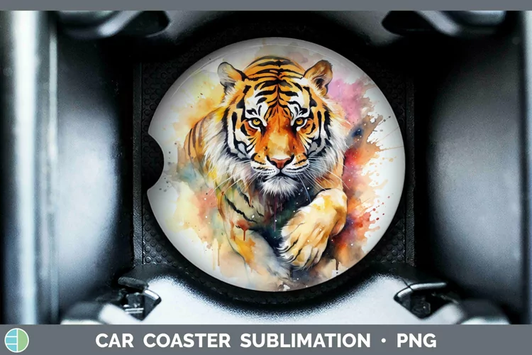 Watercolor Tiger Car Coaster Sublimation Coaster Designs