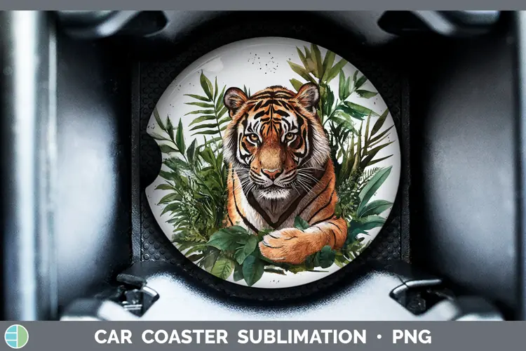 Watercolor Tiger Car Coaster Sublimation Designs