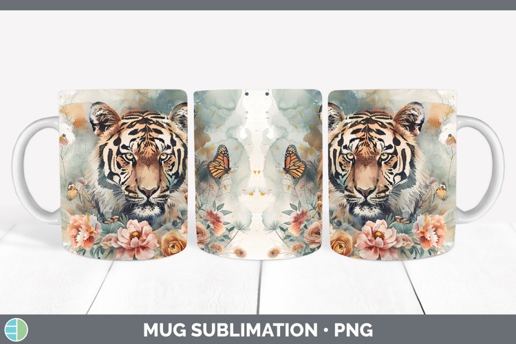 Watercolor Tiger Mug Wrap Sublimation Coffee Cup Designs