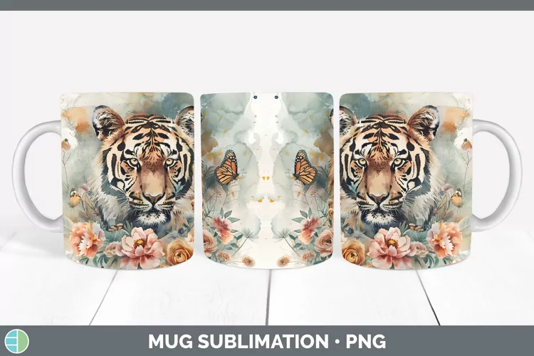 Watercolor Tiger Mug Wrap Sublimation Coffee Cup Designs