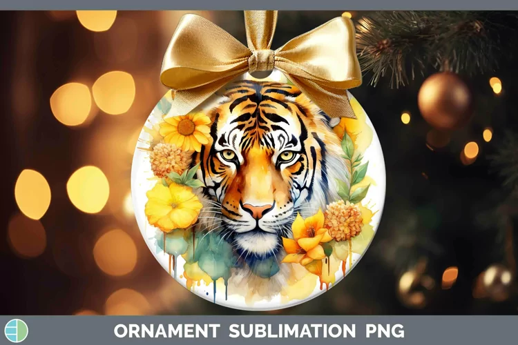 Watercolor Tiger Ornament Sublimation Bauble Designs