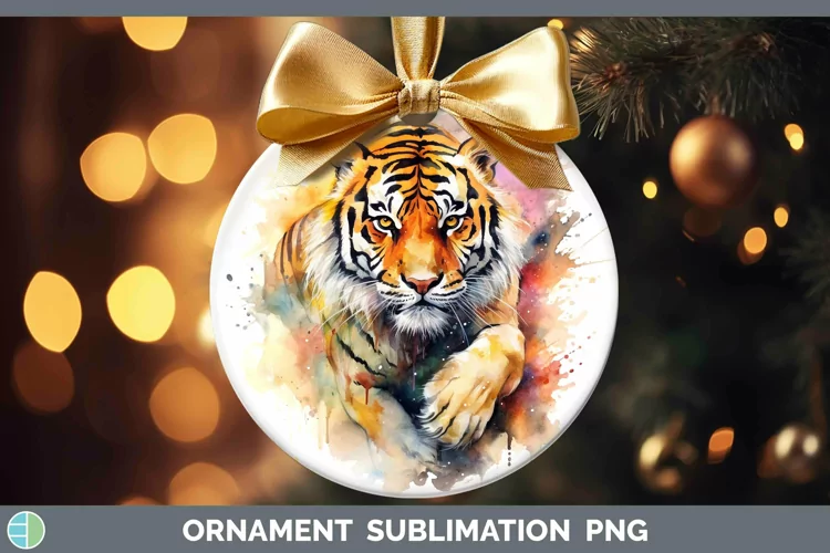 Watercolor Tiger Ornament Sublimation Bauble Designs