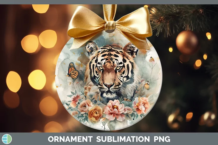 Watercolor Tiger Ornament Sublimation Bauble Designs