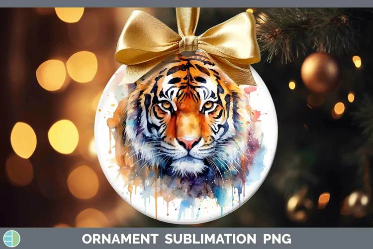 Watercolor Tiger Ornament Sublimation Bauble Designs