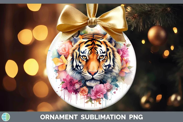 Watercolor Tiger Ornament Sublimation Bauble Designs
