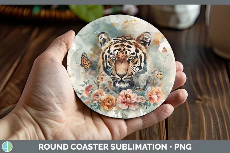 Watercolor Tiger Round Coaster Sublimation Coaster Designs
