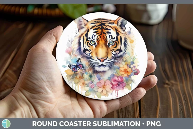 Watercolor Tiger Round Coaster Sublimation Coaster Designs