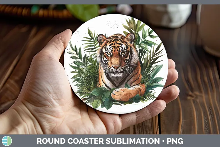 Watercolor Tiger Round Coaster Sublimation Coaster Designs