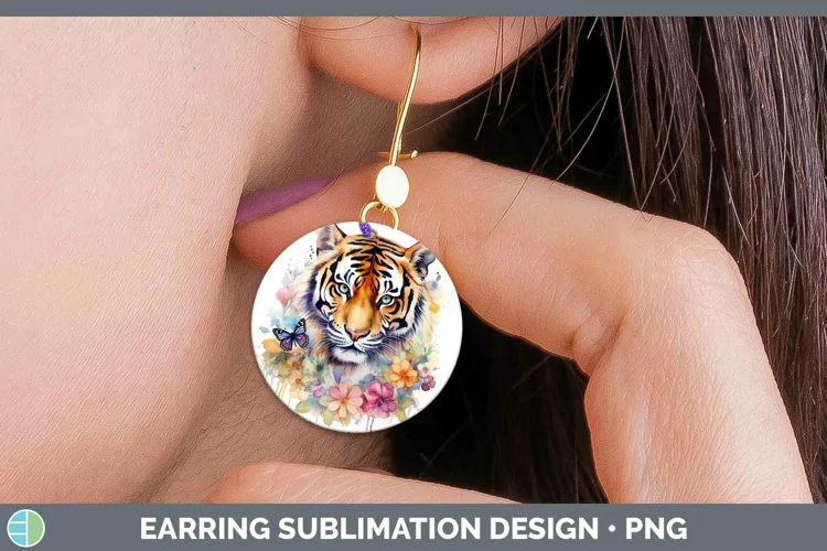 Watercolor Tiger Round Earrings Sublimation Earrings Designs