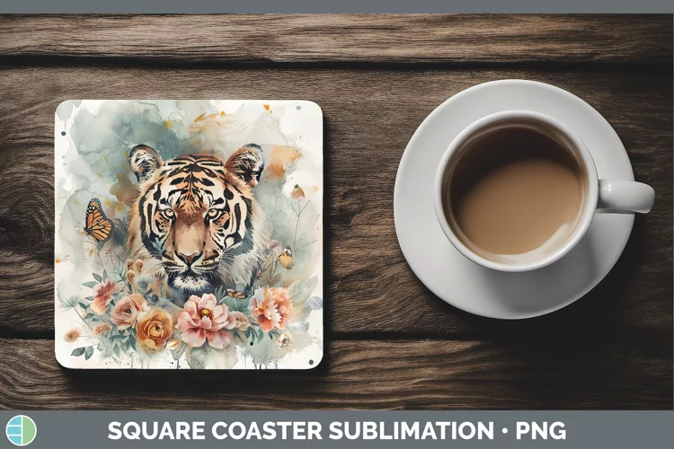 Watercolor Tiger Square Coaster Sublimation Coaster Designs