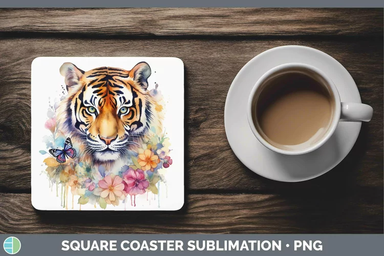 Watercolor Tiger Square Coaster Sublimation Coaster Designs