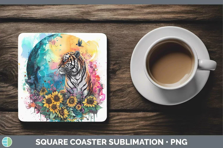 Watercolor Tiger Square Coaster Sublimation Coaster Designs