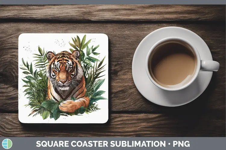 Watercolor Tiger Square Coaster Sublimation Coaster Designs