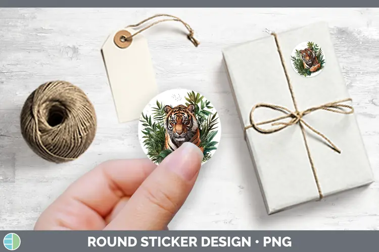 Watercolor Tiger Stickers | Round Labels Designs