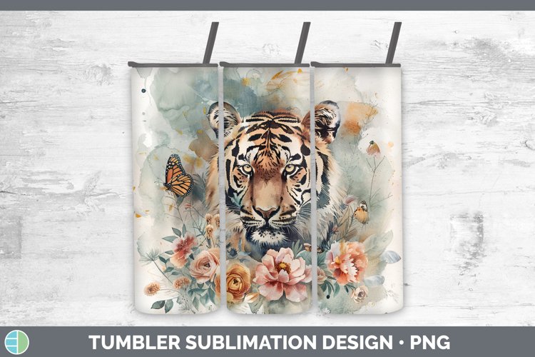 Watercolor Tiger Tumbler Sublimation 20 oz Skinny Tumbler De