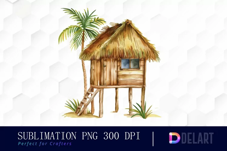 Tiki Hut Watercolor Clipart